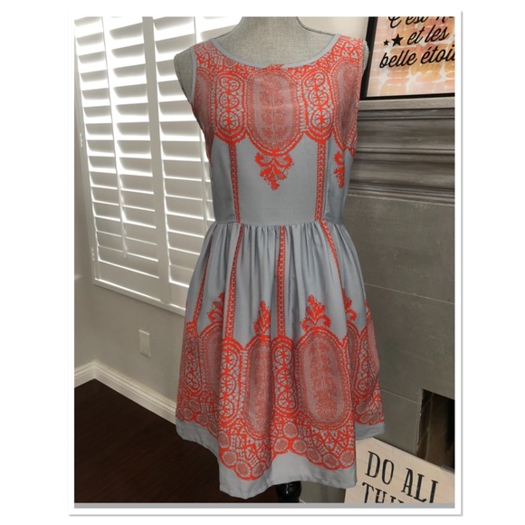 grey and orange combination dress